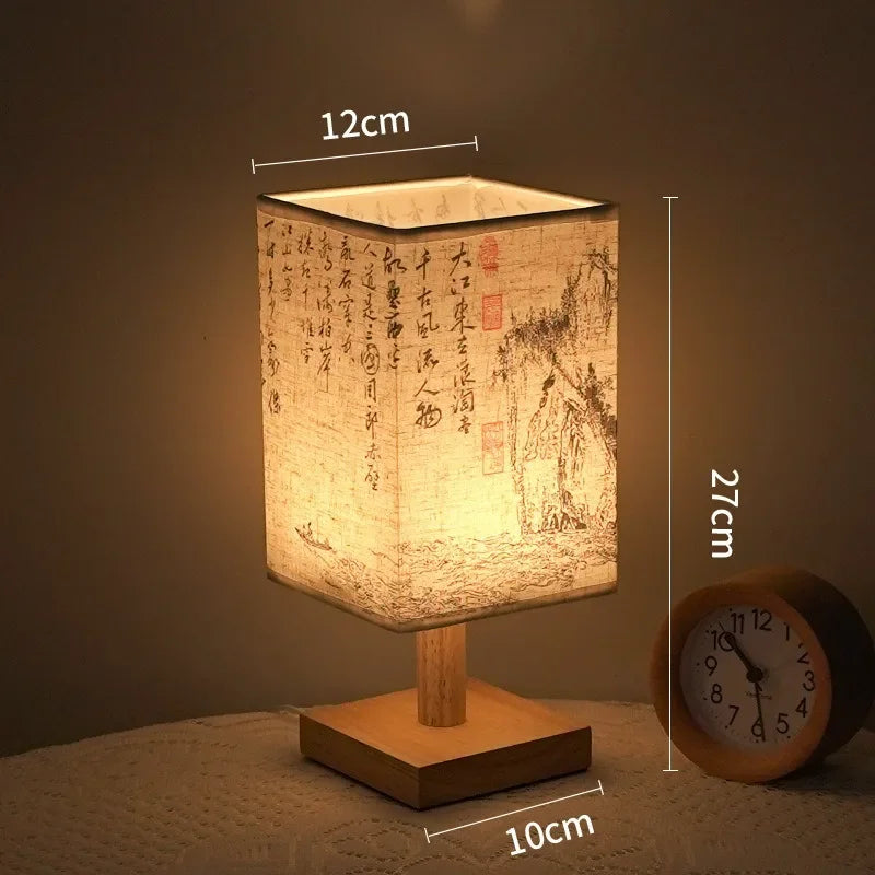 Chinese-Style Wood Table Lamp – Dimmable Fabric Shade