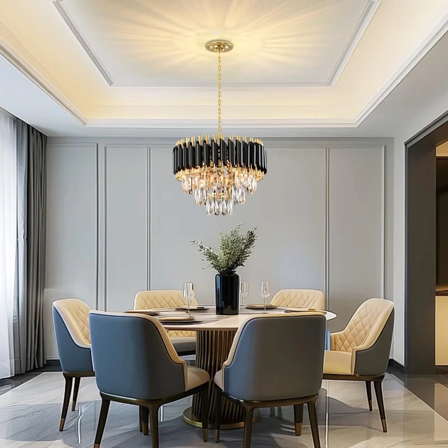 3-Tier Crystal Chandelier – Modern Dining Room Light