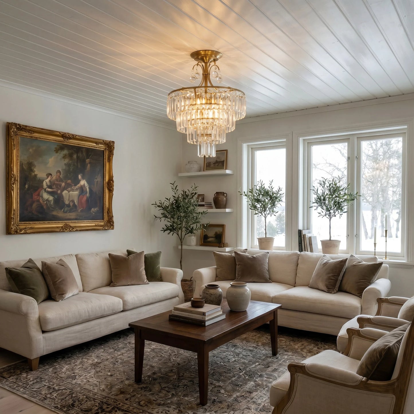 Gold Crystal Chandelier – Semi-Flush Ceiling Light