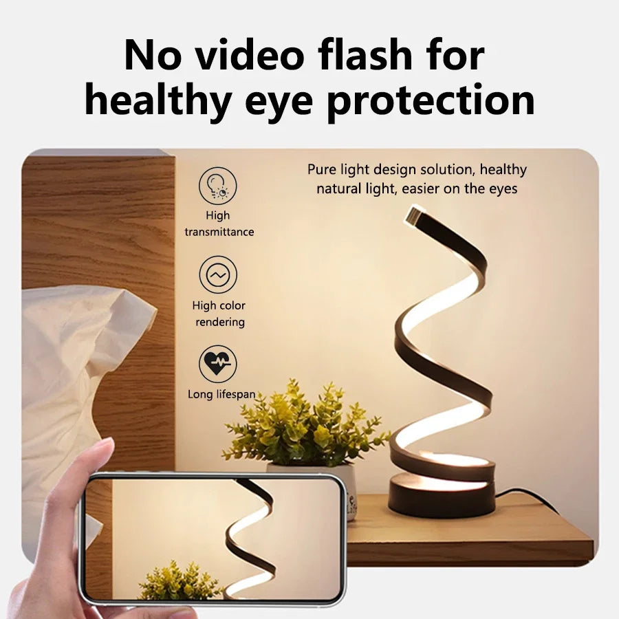 Spiral LED Table Lamp – Dimmable Bedside Night Light