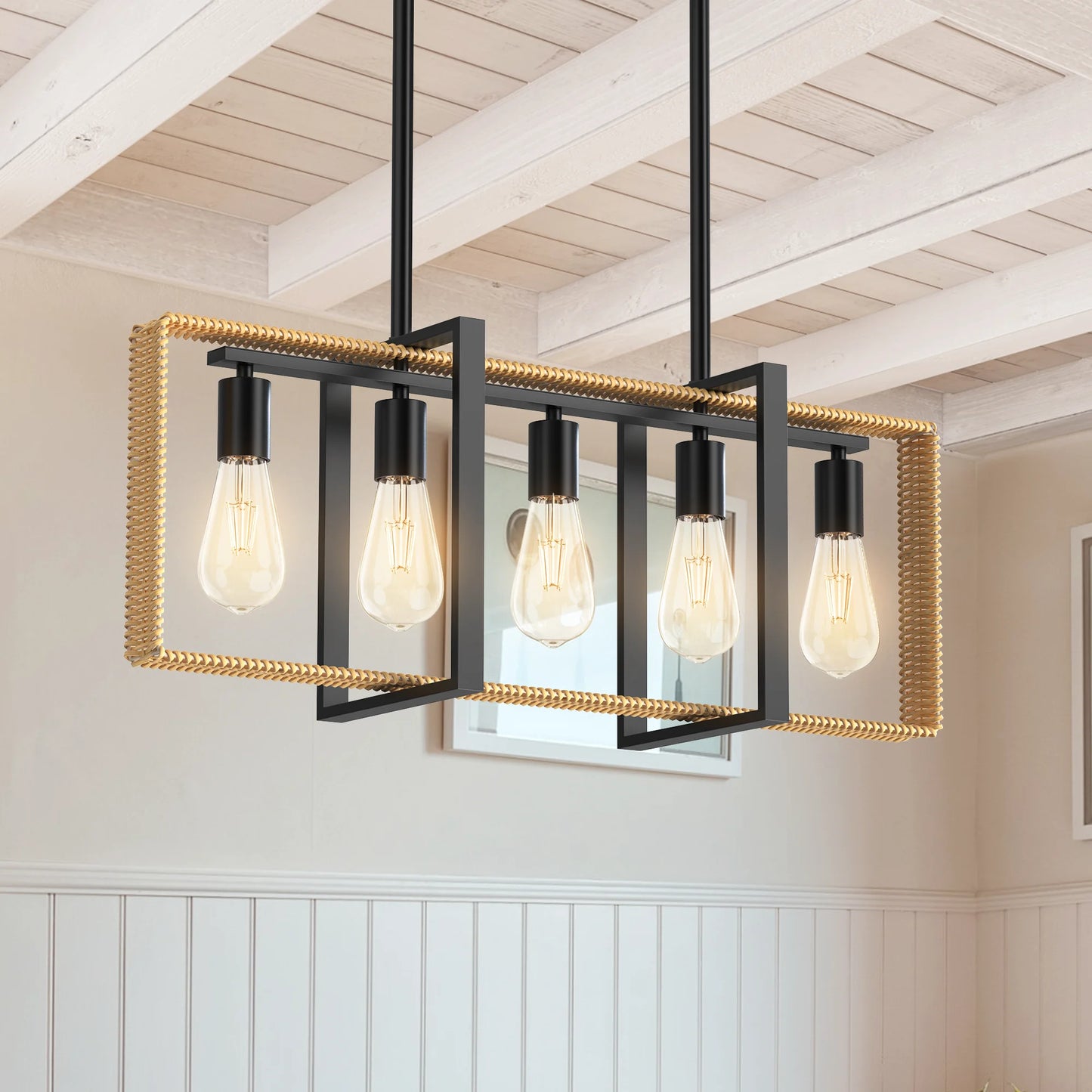 5-Light Rattan Pendant Light – Farmhouse Chandelier