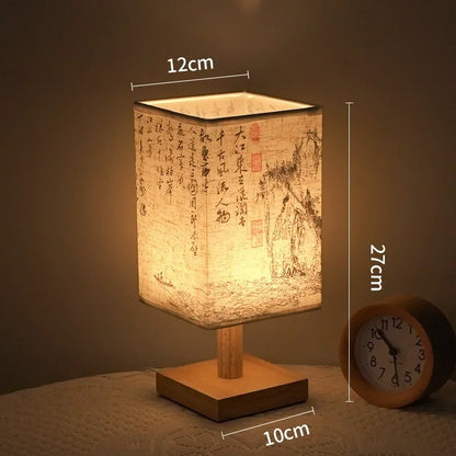 Chinese-Style Wood Table Lamp – Dimmable Fabric Shade