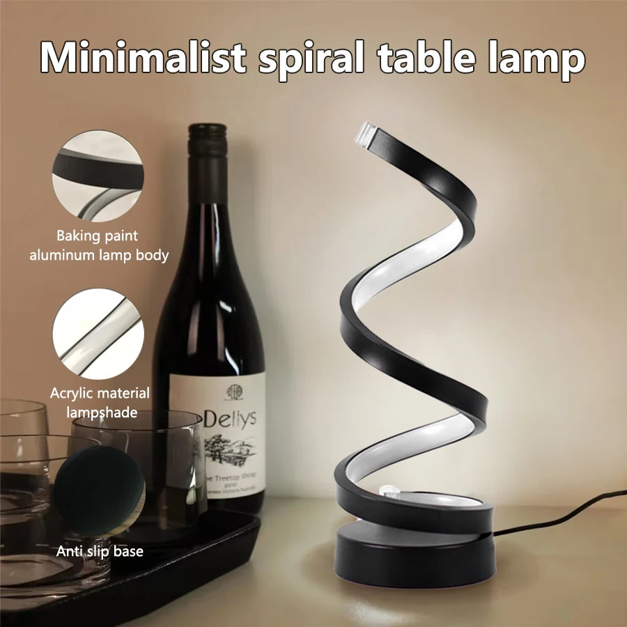 Spiral LED Table Lamp – Dimmable Bedside Night Light