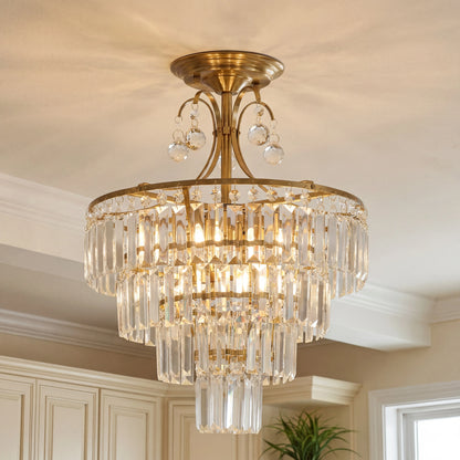 Gold Crystal Chandelier – Semi-Flush Ceiling Light