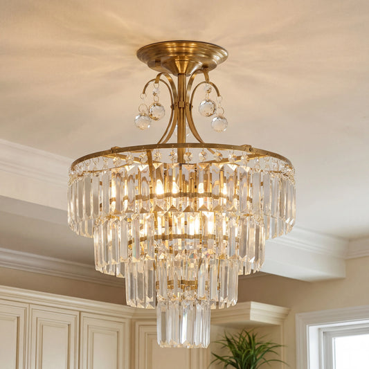 Gold Crystal Chandelier – Semi-Flush Ceiling Light