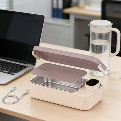 Stainless Steel Heating Lunch Box with Leak Proof Detachable Inner Container for Office Travel Hiking 26X12X7Cm