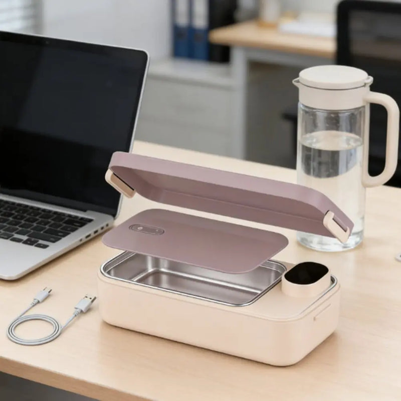 Stainless Steel Heating Lunch Box with Leak Proof Detachable Inner Container for Office Travel Hiking 26X12X7Cm