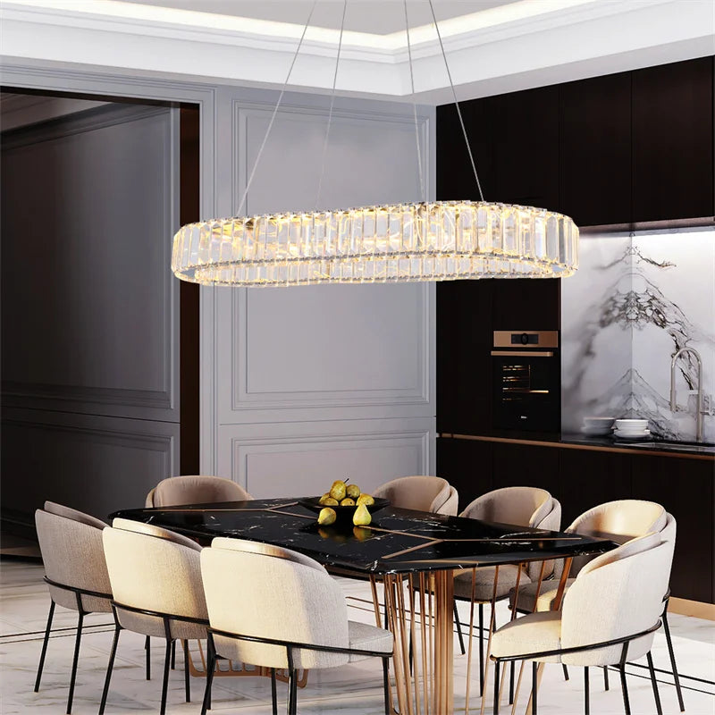 Crystal Ring Chandelier – Dimmable LED with Remote