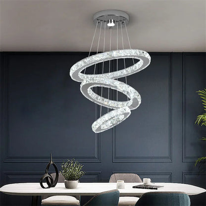 Crystal Ring Chandelier – Dimmable LED with Remote