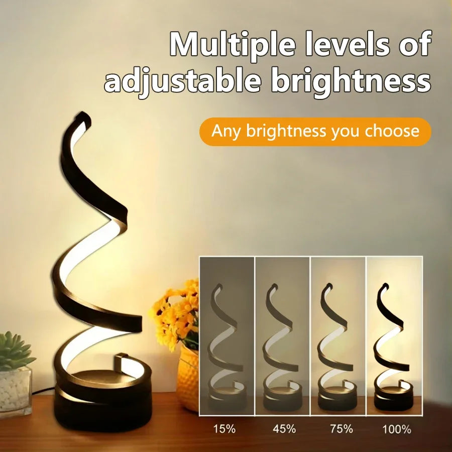 Spiral LED Table Lamp – Dimmable Bedside Night Light