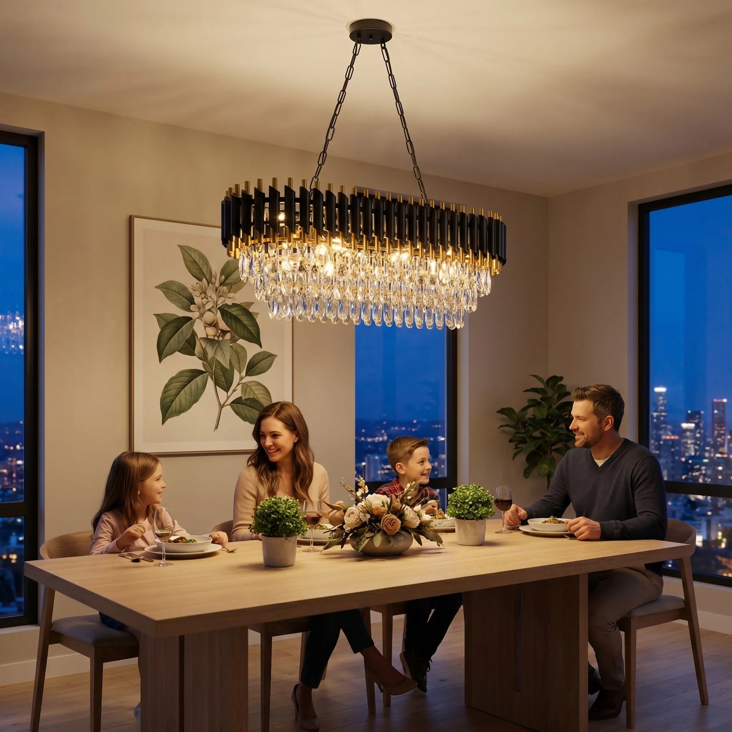 Black & Gold Crystal Chandelier – 3-Tier K9 Light