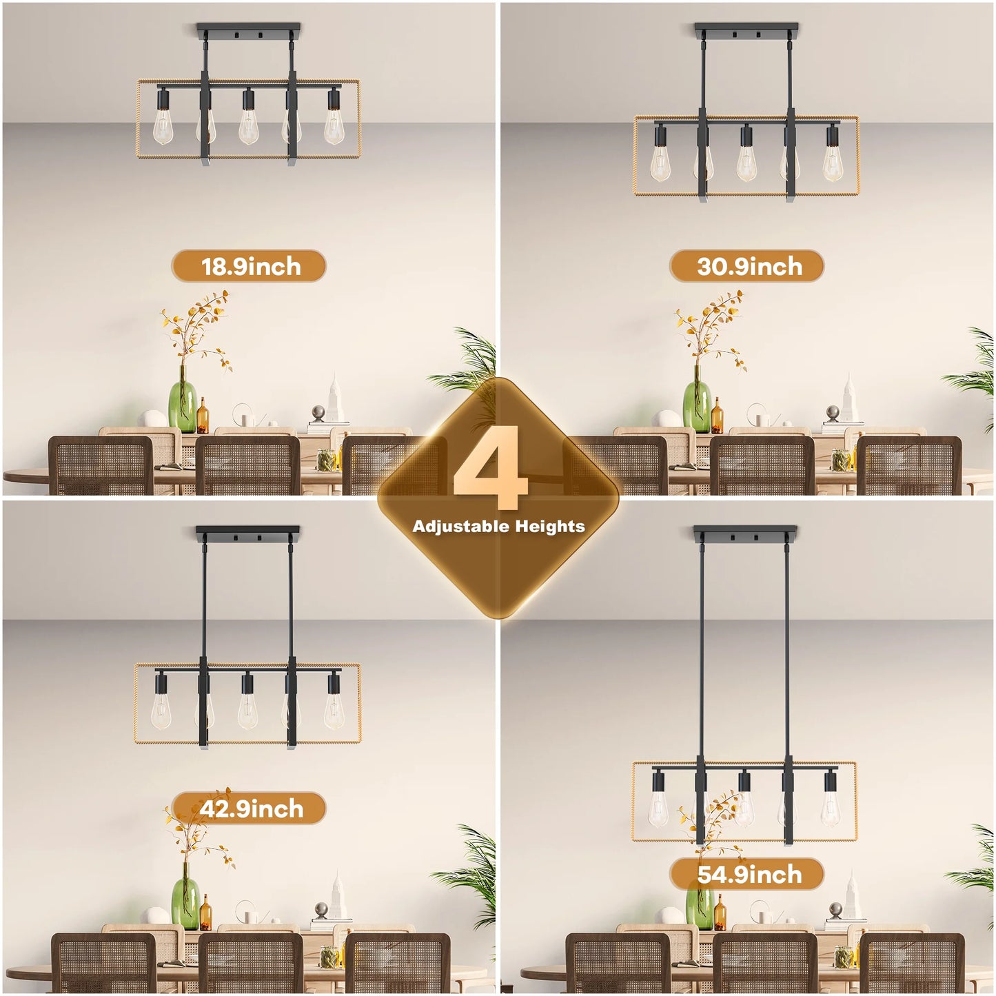 5-Light Rattan Pendant Light – Farmhouse Chandelier
