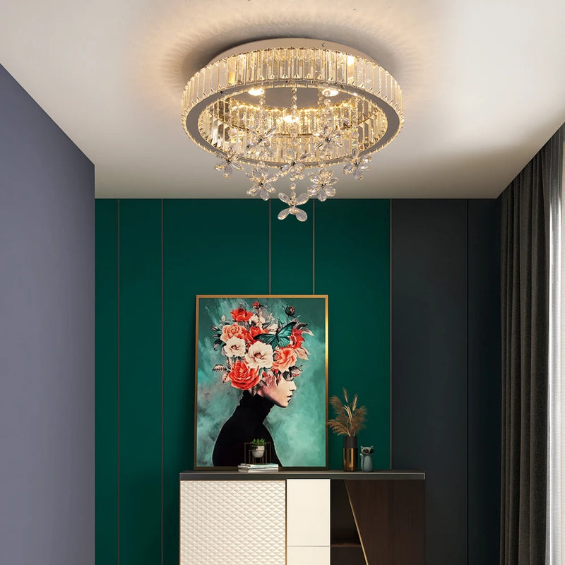 Crystal LED Chandelier – Modern Flush Mount Ceiling Lamp