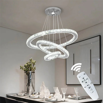 Crystal Ring Chandelier – Dimmable LED with Remote