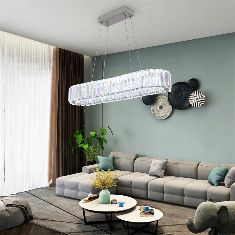 Crystal Ring Chandelier – Dimmable LED with Remote