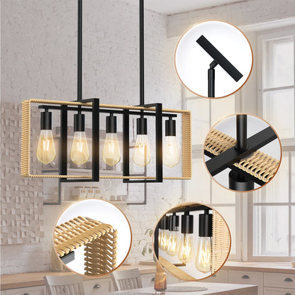 5-Light Rattan Pendant Light – Farmhouse Chandelier