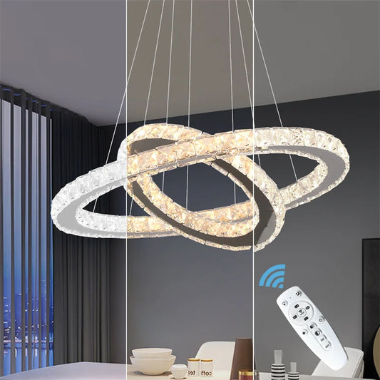 Crystal Ring Chandelier – Dimmable LED with Remote