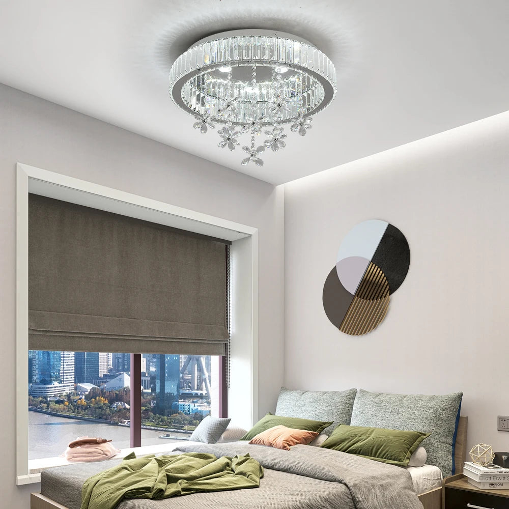 Crystal LED Chandelier – Modern Flush Mount Ceiling Lamp