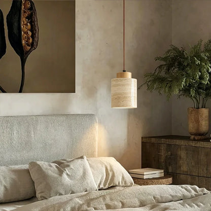 Wabi-Sabi Stone Pendant Lamp – Bedside Hanging Light