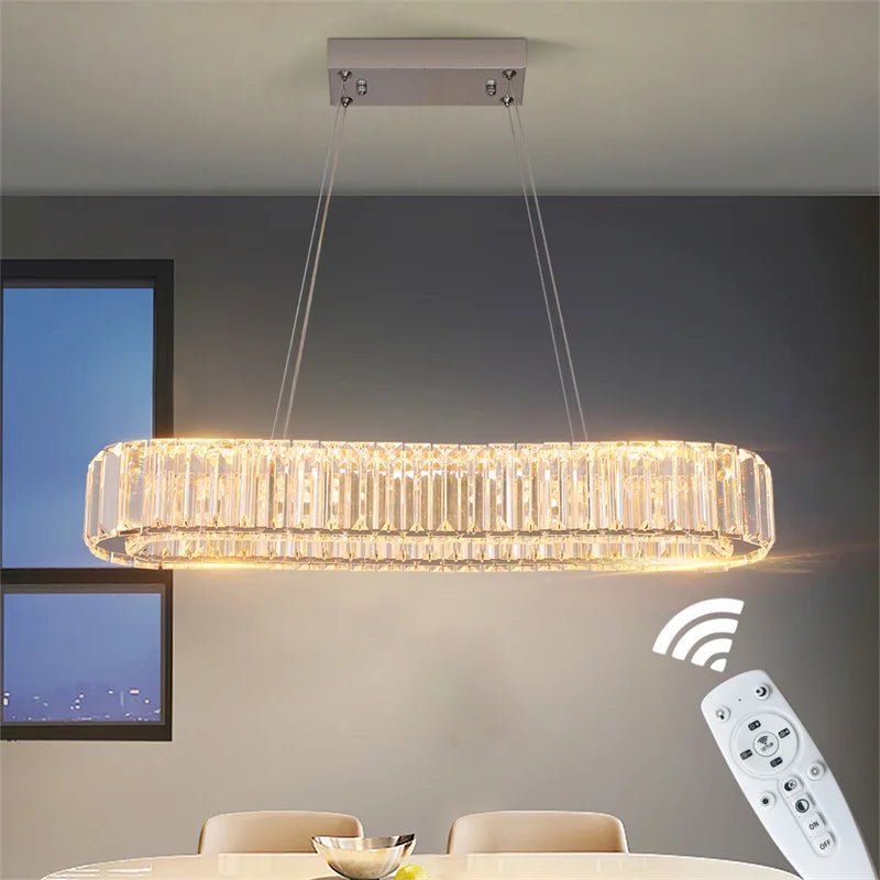 Crystal Ring Chandelier – Dimmable LED with Remote