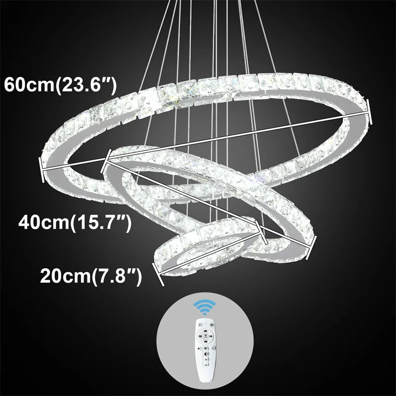 Crystal Ring Chandelier – Dimmable LED with Remote