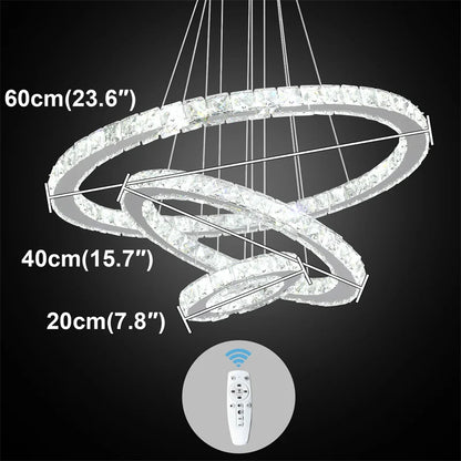 Crystal Ring Chandelier – Dimmable LED with Remote