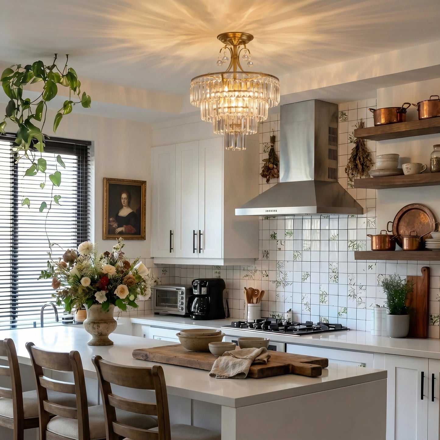Gold Crystal Chandelier – Semi-Flush Ceiling Light