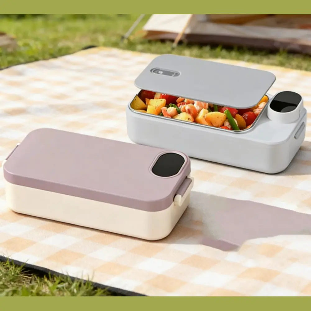 Stainless Steel Heating Lunch Box with Leak Proof Detachable Inner Container for Office Travel Hiking 26X12X7Cm