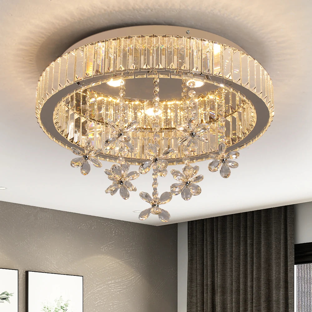 Crystal LED Chandelier – Modern Flush Mount Ceiling Lamp