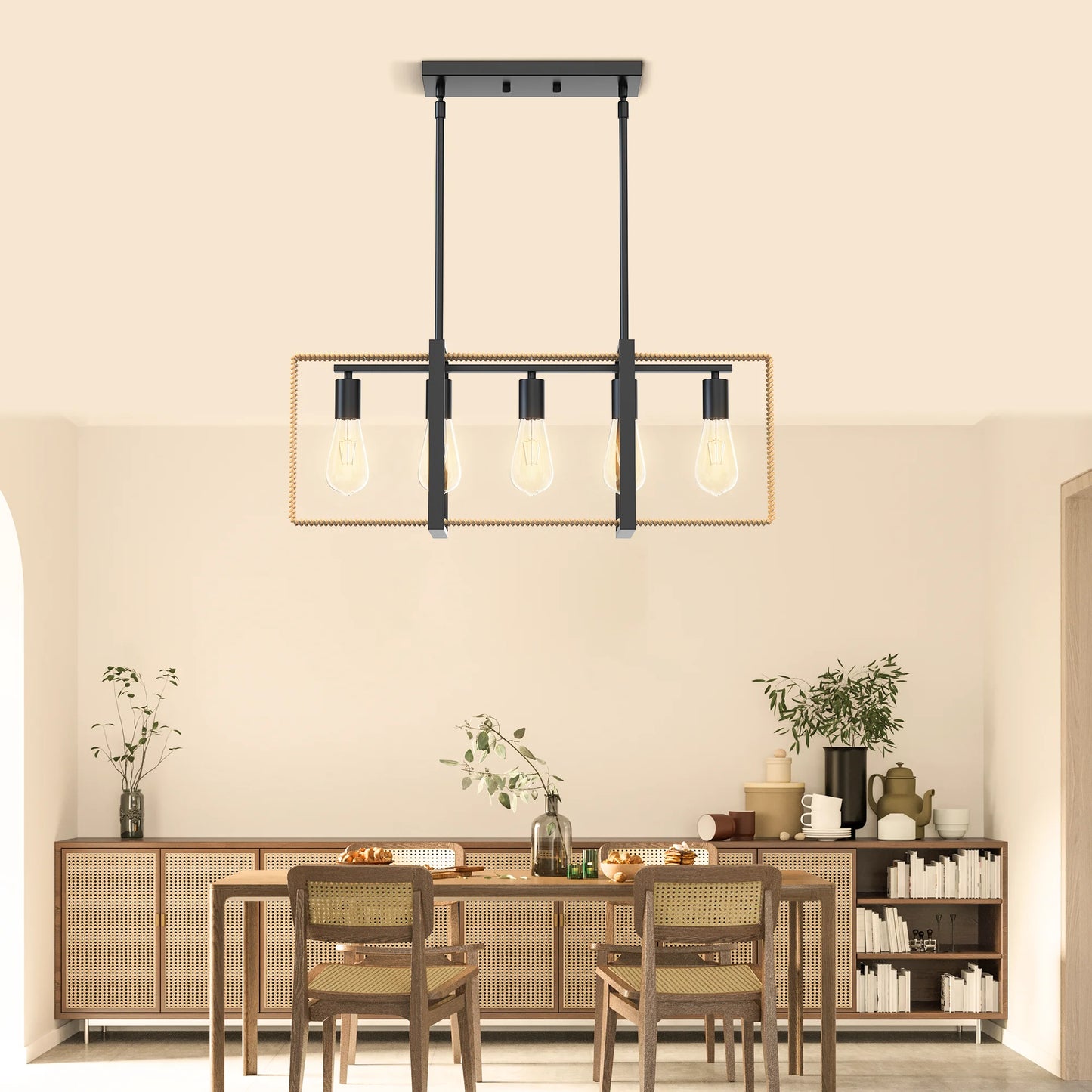 5-Light Rattan Pendant Light – Farmhouse Chandelier