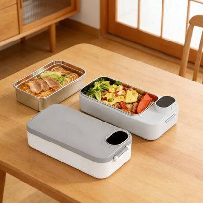 Stainless Steel Heating Lunch Box with Leak Proof Detachable Inner Container for Office Travel Hiking 26X12X7Cm
