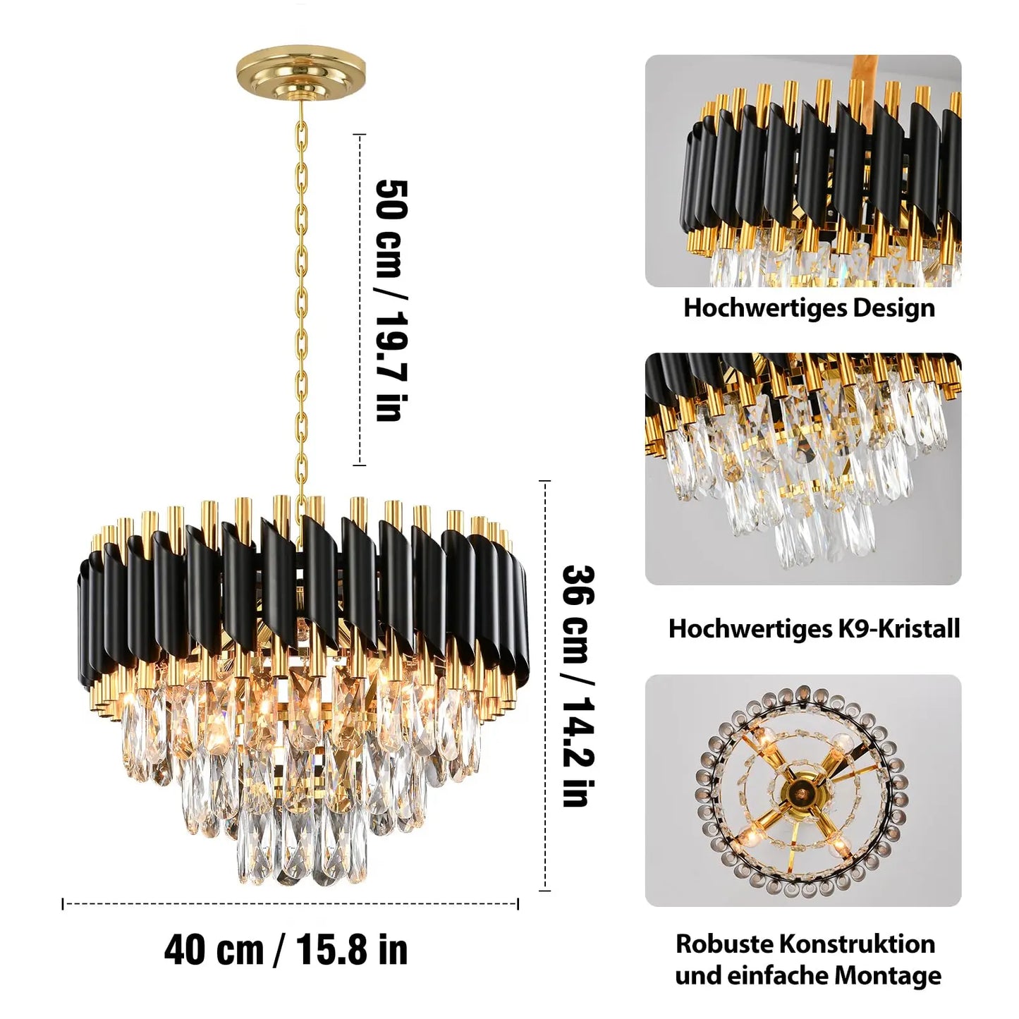 3-Tier Crystal Chandelier – Modern Dining Room Light
