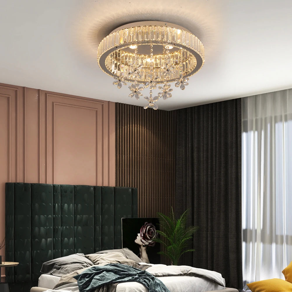 Crystal LED Chandelier – Modern Flush Mount Ceiling Lamp