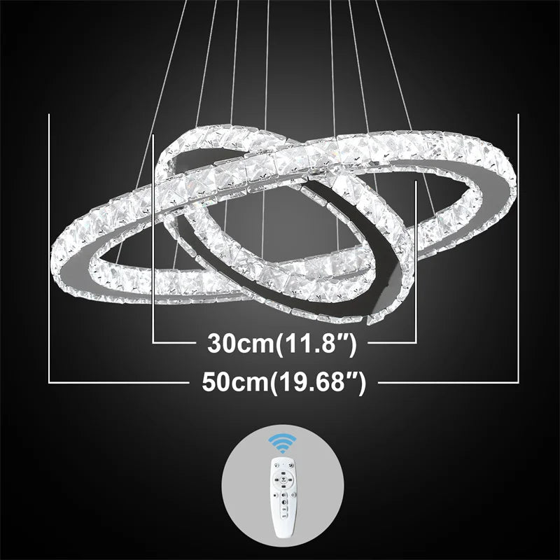 Crystal Ring Chandelier – Dimmable LED with Remote