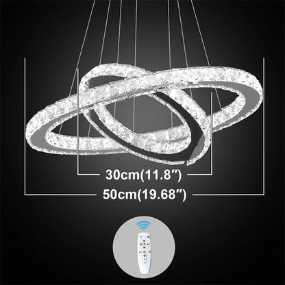Crystal Ring Chandelier – Dimmable LED with Remote