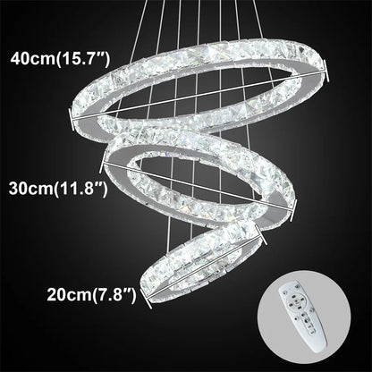 Crystal Ring Chandelier – Dimmable LED with Remote