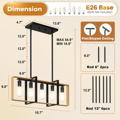 5-Light Rattan Pendant Light – Farmhouse Chandelier