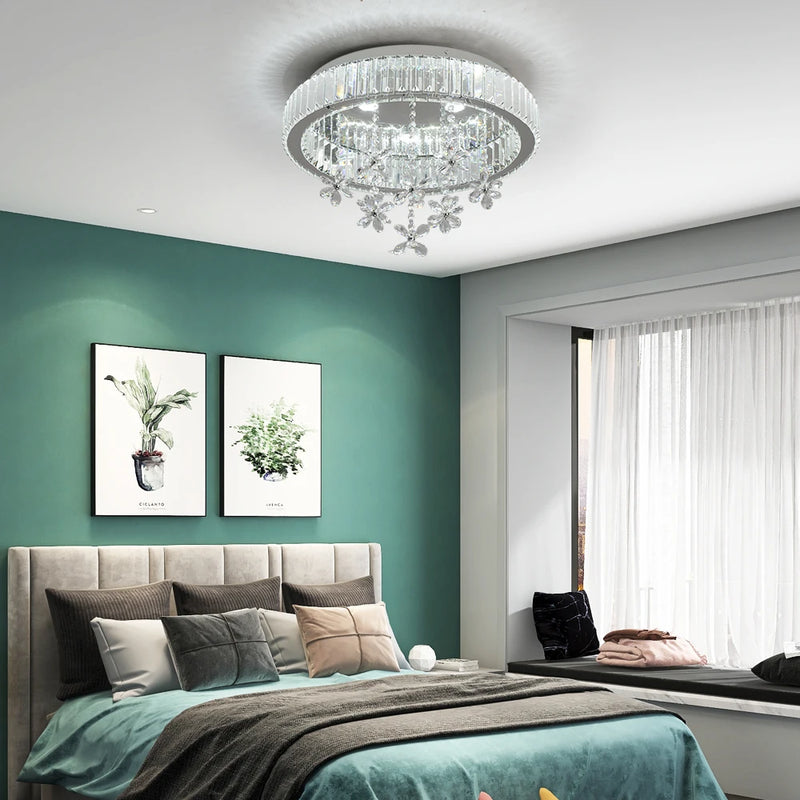 Crystal LED Chandelier – Modern Flush Mount Ceiling Lamp