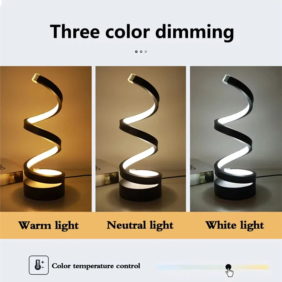 Spiral LED Table Lamp – Dimmable Bedside Night Light
