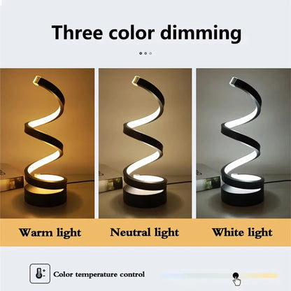 Spiral LED Table Lamp – Dimmable Bedside Night Light
