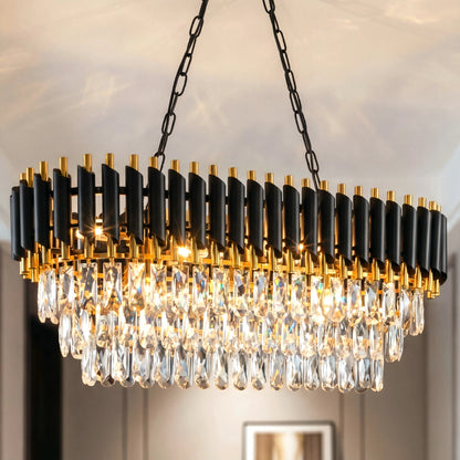 Black & Gold Crystal Chandelier – 3-Tier K9 Light