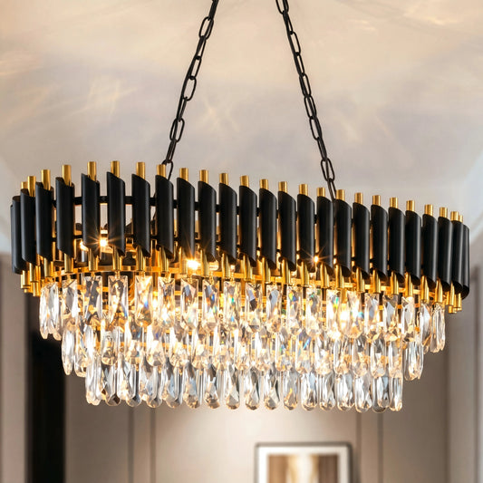 Black & Gold Crystal Chandelier – 3-Tier K9 Light