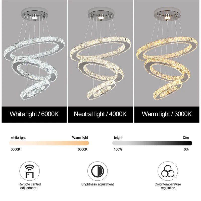 Crystal Ring Chandelier – Dimmable LED with Remote